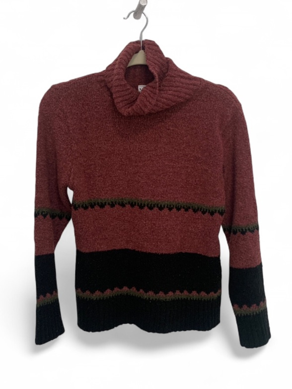 Y2K NorthStyle Two-Tone Cowl Neck Sweater in Dusty Rose and Black